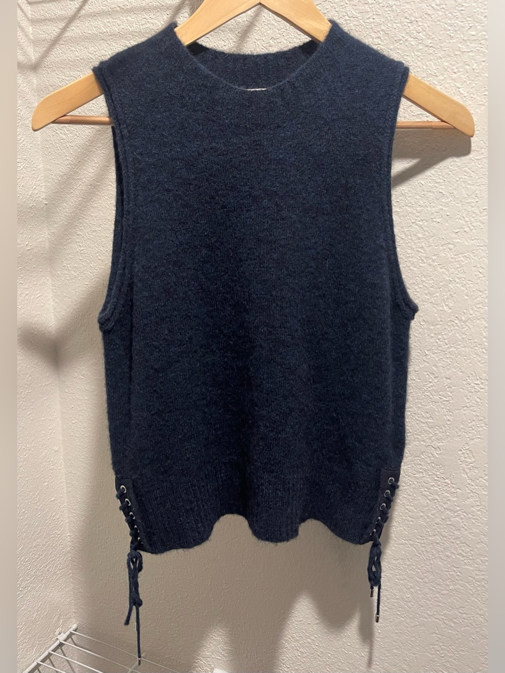 3.1 Phillip Lim Women’s Lofty Alpaca Wool Blend Navy Blue Vest Laced Sides Sm